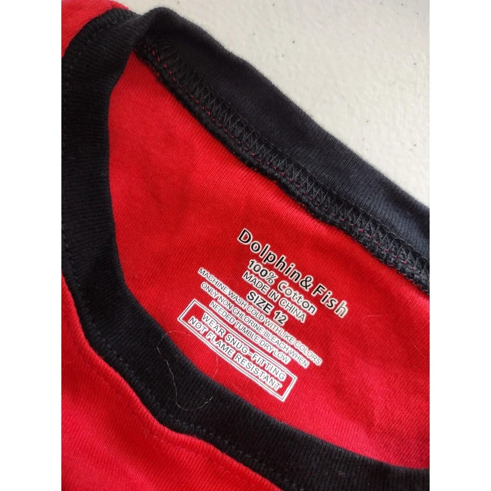 Dolphin & Fish Boys Motorcycle Pajama Set‎ Red Black 100% Cotton Size 12
